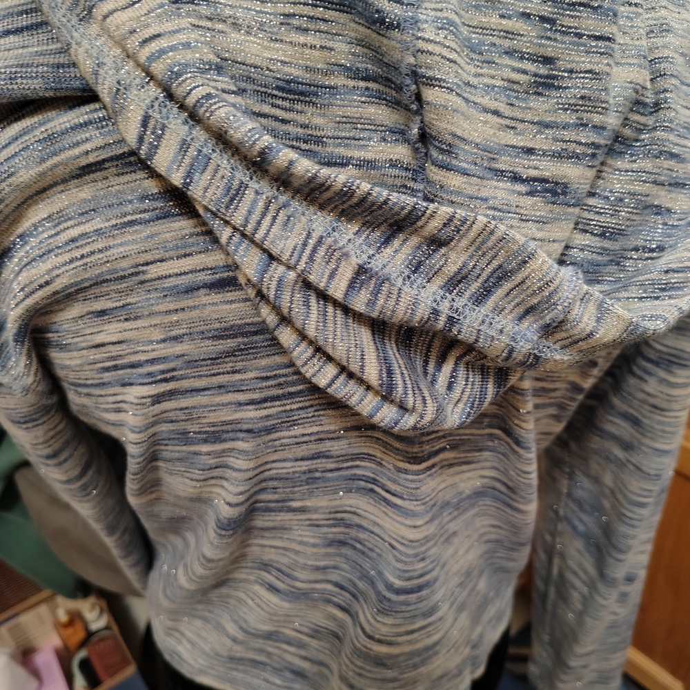 Vintage Y2K 90s Free People Blue Sparkle Striped Space Dye Zip-Up Hoodie/SZ XL - Picture 2 of 16